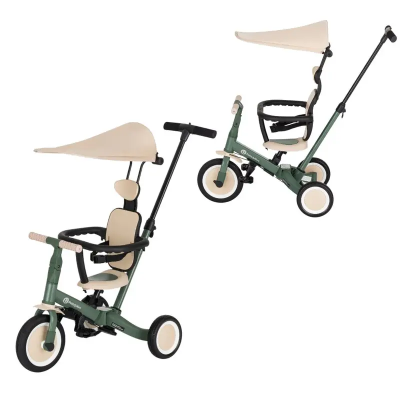 Tricicleta, Petite&Mars, Turbo Plus, 5 in 1, Multifunctionala, Vehicul de impins, Bicicleta cu/fara pedale, Cu maner de ghidaj, Detasabil, Roti din cauciuc, Capotina pentru soare, Pana la 25 kg, 1.5-5 ani, Verde