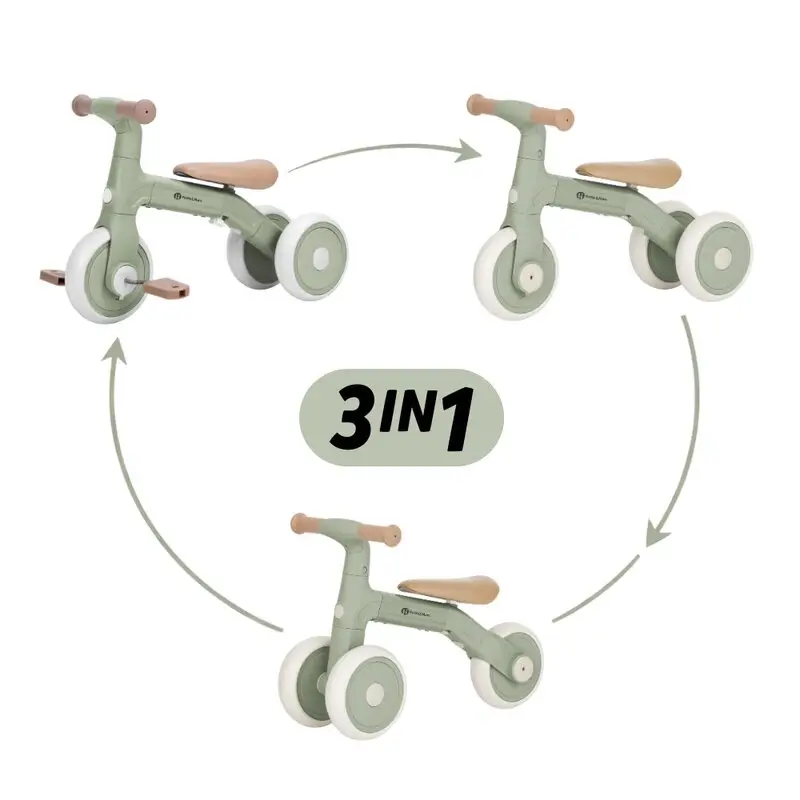 Bicicleta/tricicleta, Petite&Mars, 3 in 1, Multifunctionala, Cu/fara pedale, Ghidon directionabil, Sa reglabila pe inaltime, 2.3 kg, Pana la 25 kg, 12-36 luni, Verde