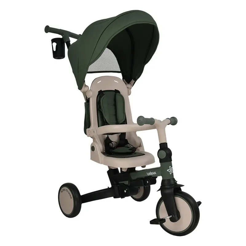 Tricicleta 7 in 1, Bebe Stars, Urban, Multifunctionala, Cu scaun reversibil, Pana la 25 kg, 1 - 5 ani, Conform cu EN 71-1,2,3, CE, Forest Green