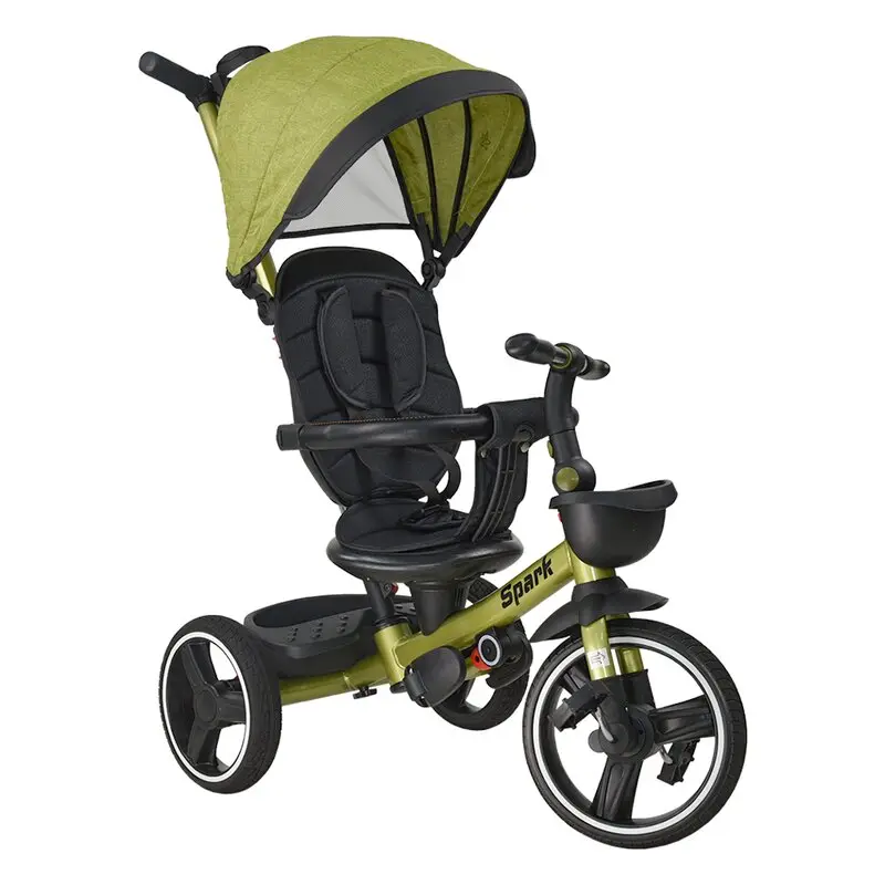 Tricicleta copii, Bebe Stars, Spark, Pliabila, Rotire 360 grade, Cu suport pahar, Pana la 25 kg, Conform cu EN711-1,2, 1,5-5 ani, Gold