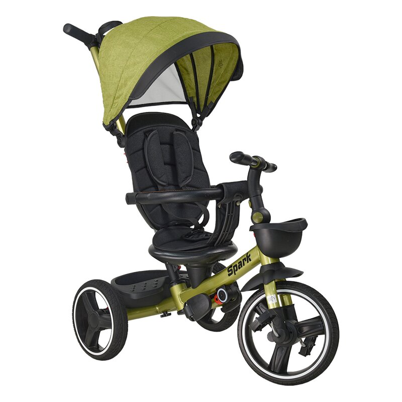 Tricicleta copii, Bebe Stars, Spark, Pliabila, Rotire 360 grade, Cu suport pahar, Pana la 25 kg, Conform cu EN711-1,2, 1,5-5 ani, Gold
