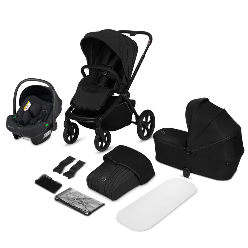 Carucior 3 in 1, Lionelo, Freya, Cu scoica ADAC, Landou si salteluta ventilate, Pliabil, Reglare spatar in 3 pozitii, Suport de picioare in 4 pozitii, Maner reglabil in 3 pozitii, Sustine 22 kg, Cu accesorii, 0 luni+, Negru