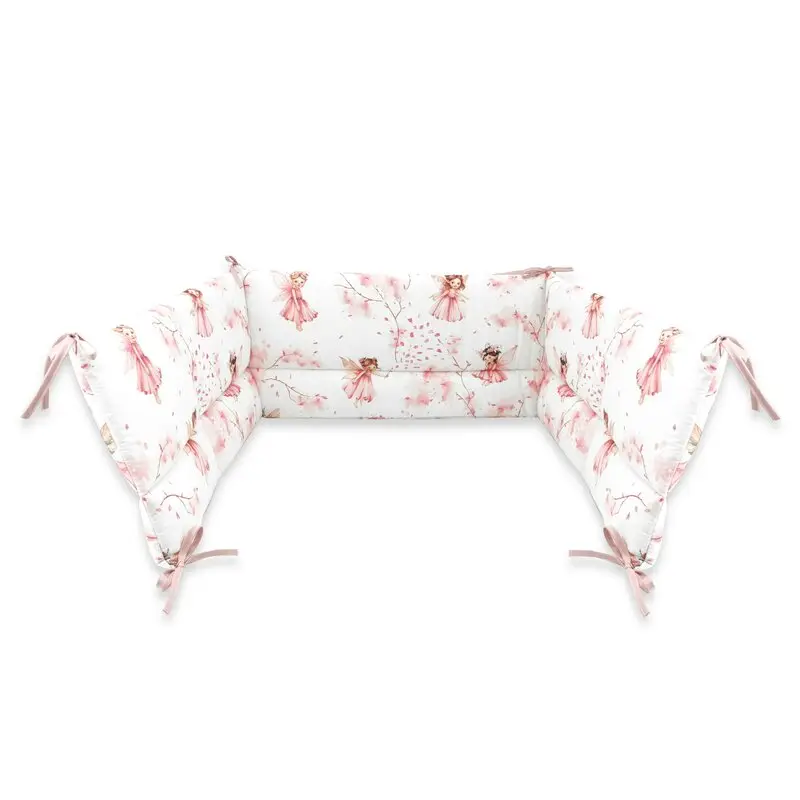 Aparatoare pentru patut, Qmini, Din bumbac certificat Oeko Tex Standard 100, 180x30 cm, Cu panglici, Fairy Pink