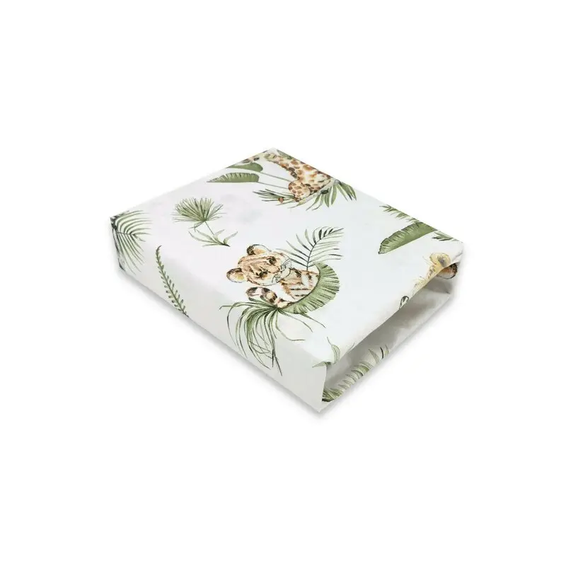 Cearceaf cu elastic, Qmini, Pentru patut co-sleeper, Aurora, Dimensiune 76 x 43 cm, Din bumbac certificat Oeko Tex Standard 100, Safari