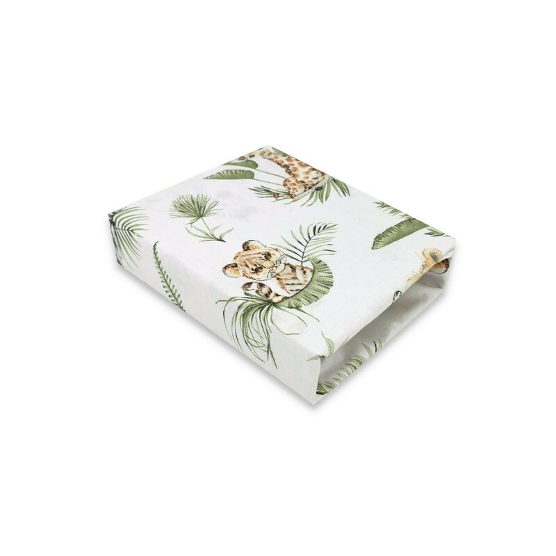 Cearceaf cu elastic, Qmini, Pentru patut co-sleeper, Aurora, Dimensiune 76 x 43 cm, Din bumbac certificat Oeko Tex Standard 100, Safari