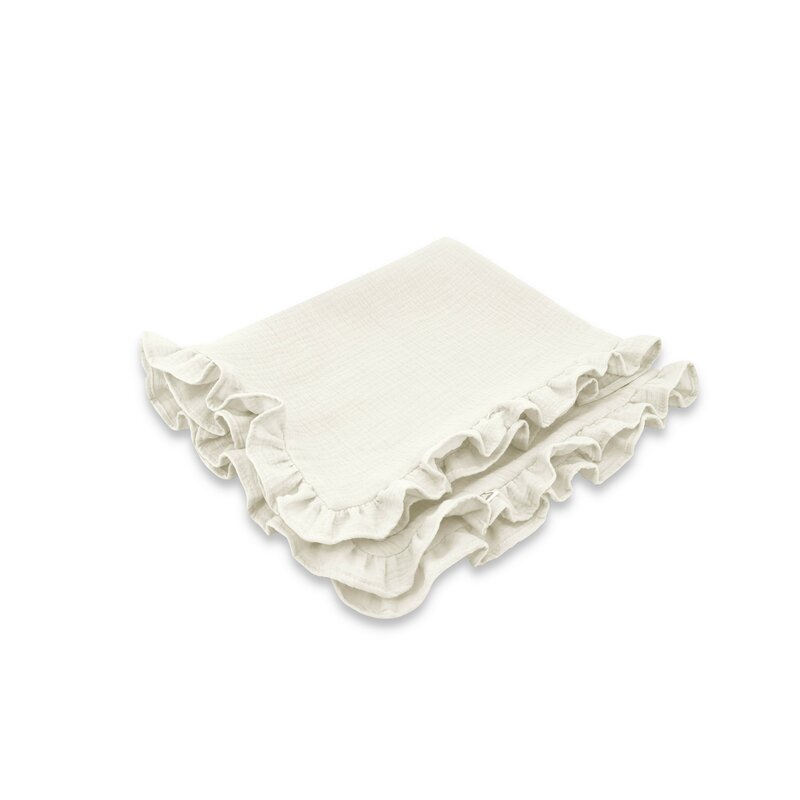 Paturica moale, Qmini, Cu volanase, 75x100 cm, Din muselina dubla, Cream