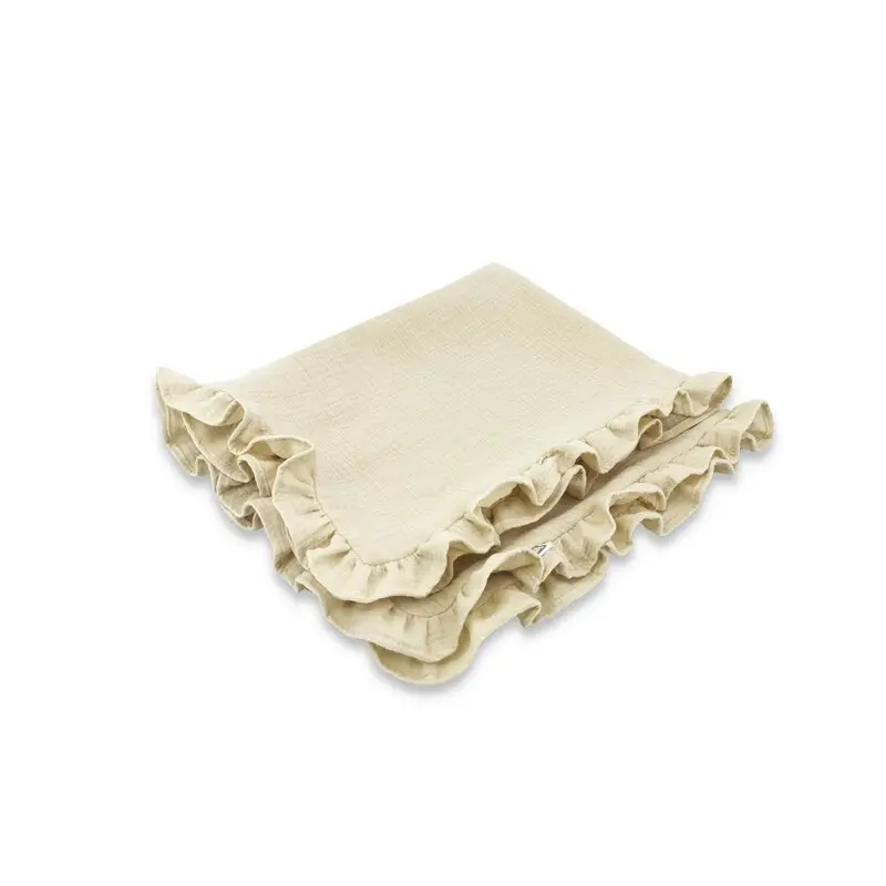 Paturica moale, Qmini, Cu volanase, 75x100 cm, Din muselina dubla, Warm Beige
