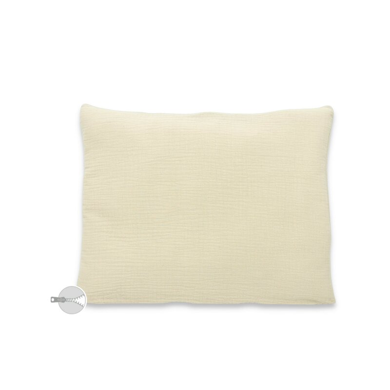 Perna clasica de dormit, Qmini, Cu husa detasabila cu fermoar, Din muselina dubla, 30x40 cm, Warm Beige