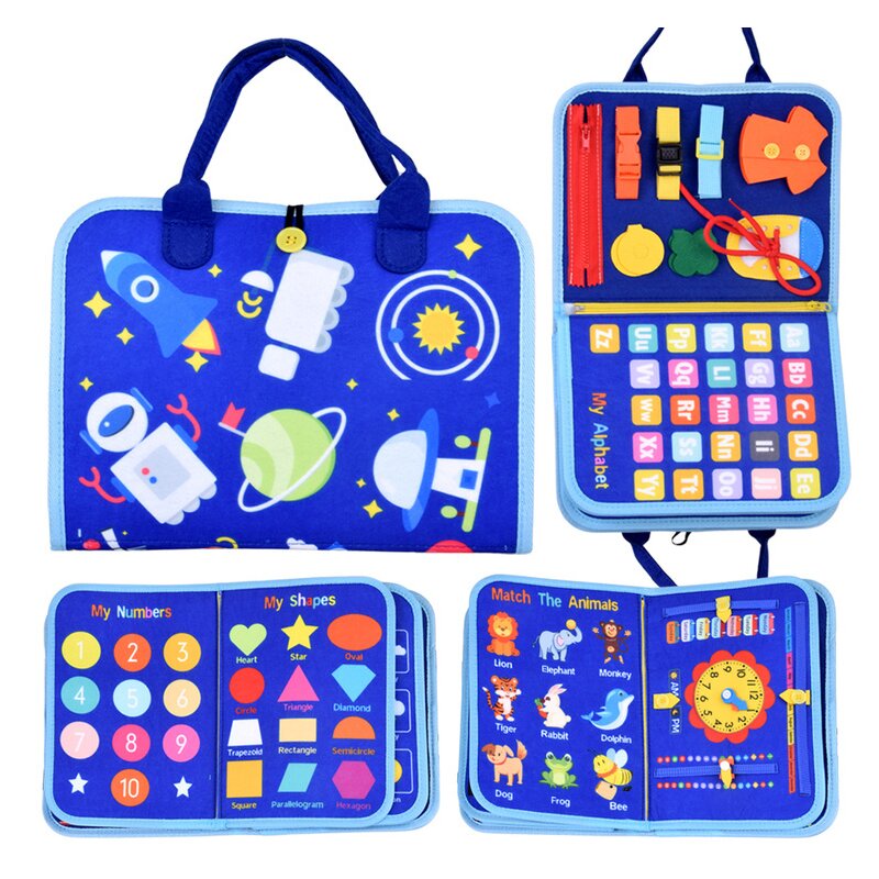 Carticica senzoriala educativa, Din fetru, Cu 10 pagini pentru activitati si 4 markere, 3 ani+