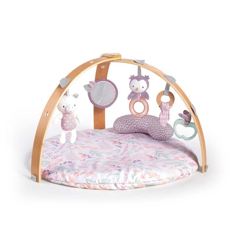 Salteluta interactiva, Ingenuity, Cozy Spot Calla, Cu jucarii pentru dentitie si zornaitoare, Rezistenta- bara din lemn, Lavabila in masina, 0 luni+, 81 x 81 x 56 cm, Roz