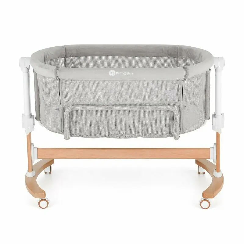 Patut co-sleeper, Petite&Mars, Glory, 2 in 1, Cu leganare, Cu ajustare pe inaltime in 5 pozitii, Cu saltea, Pliabil, Geanta de transport inclusa,0 luni+, Greutate suportata: 9 kg, Bej