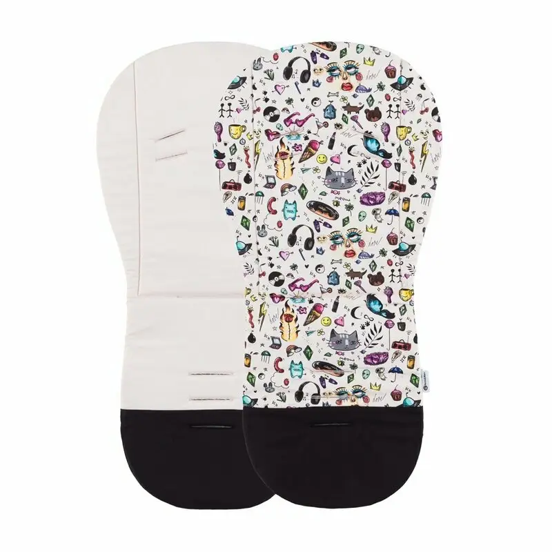 Salteluta pentru carucior, Petite&Mars, Foamy, Din spuma cu memorie, 86 x 42 cm, Reversibila, Universala, Bej/Multicolor