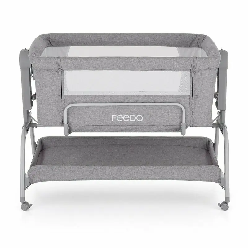 Patut co-sleeper, Feedo, Cu sistem de leganare, Inaltime adjustabila pana la 57-69 cm, sustine pana la 9 kg, 0 luni+ Gri