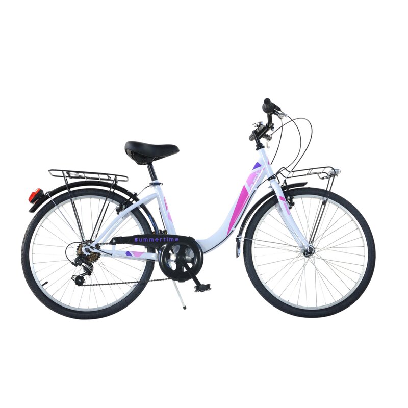 Bicicleta cu pedale, Dino Bikes, City Summertime, Cu 6 viteze, 24 inch, Peste 130 cm, White