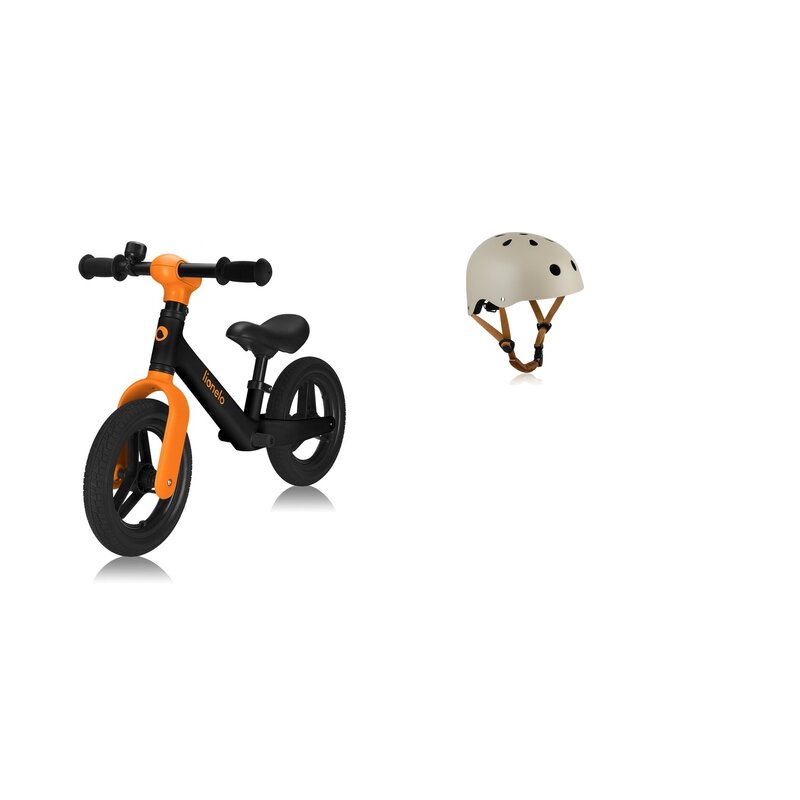 Set Bicicleta fara pedale Lionelo Toni Portocalie si Casca Reglabila Bej pentru copii