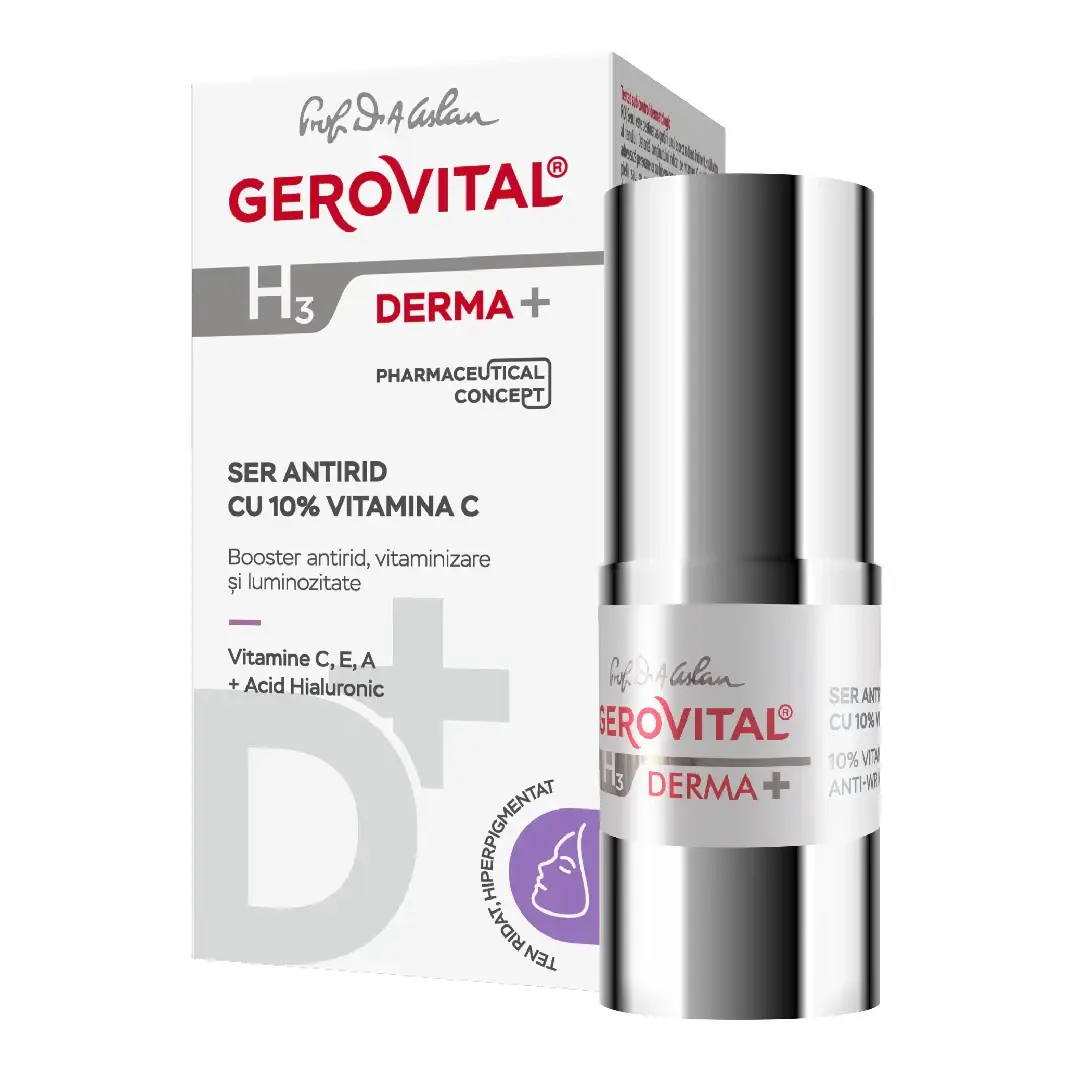 Ser antirid cu 10% Vitamina C H3 Derma+, 15 ml, Gerovital