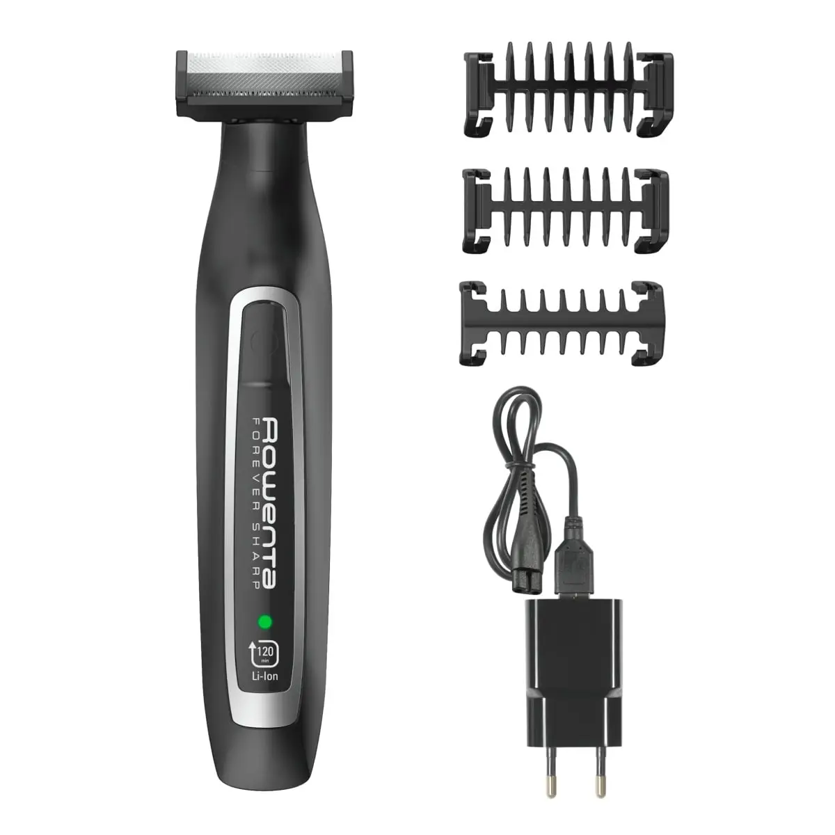 Aparat hibrid de tuns  conturat și bărbierit Rowenta Forever Sharp TN6000F5  wet&dry  lame inox cu tehnologie de autoascutire  3 piepteni  negru