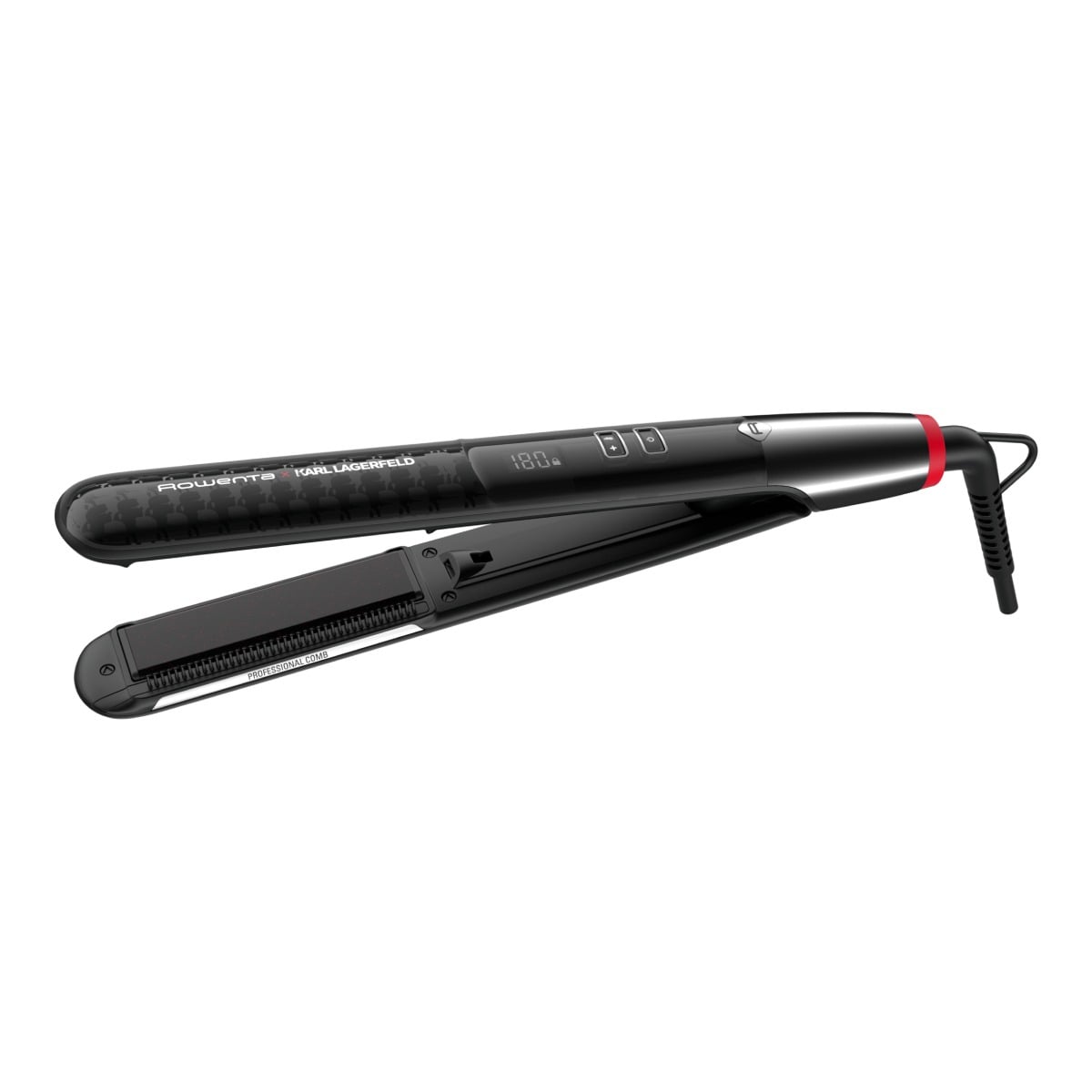 Placă de păr Rowenta X Karl Lagerfeld SF466LF0  înveliș Keratin & Glow  plăci flotante  140 - 210 grade  ecran LCD  negru