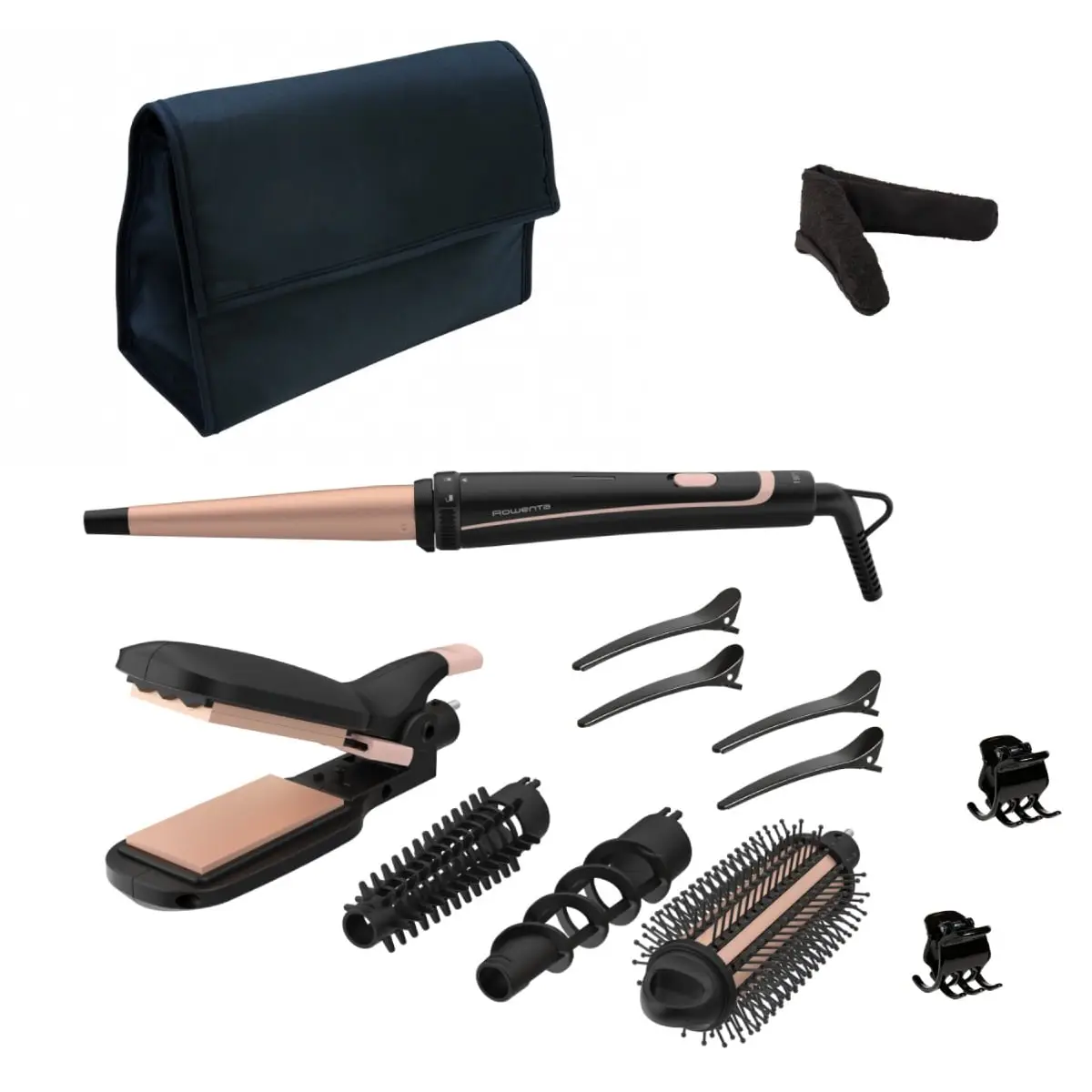 Aparat de coafat Rowenta Infinite Looks 14 în 1 CF4231F0  înveliș Ceramic  accesoriu conic pentru bucle  perie rotunda  negru&portocaliu