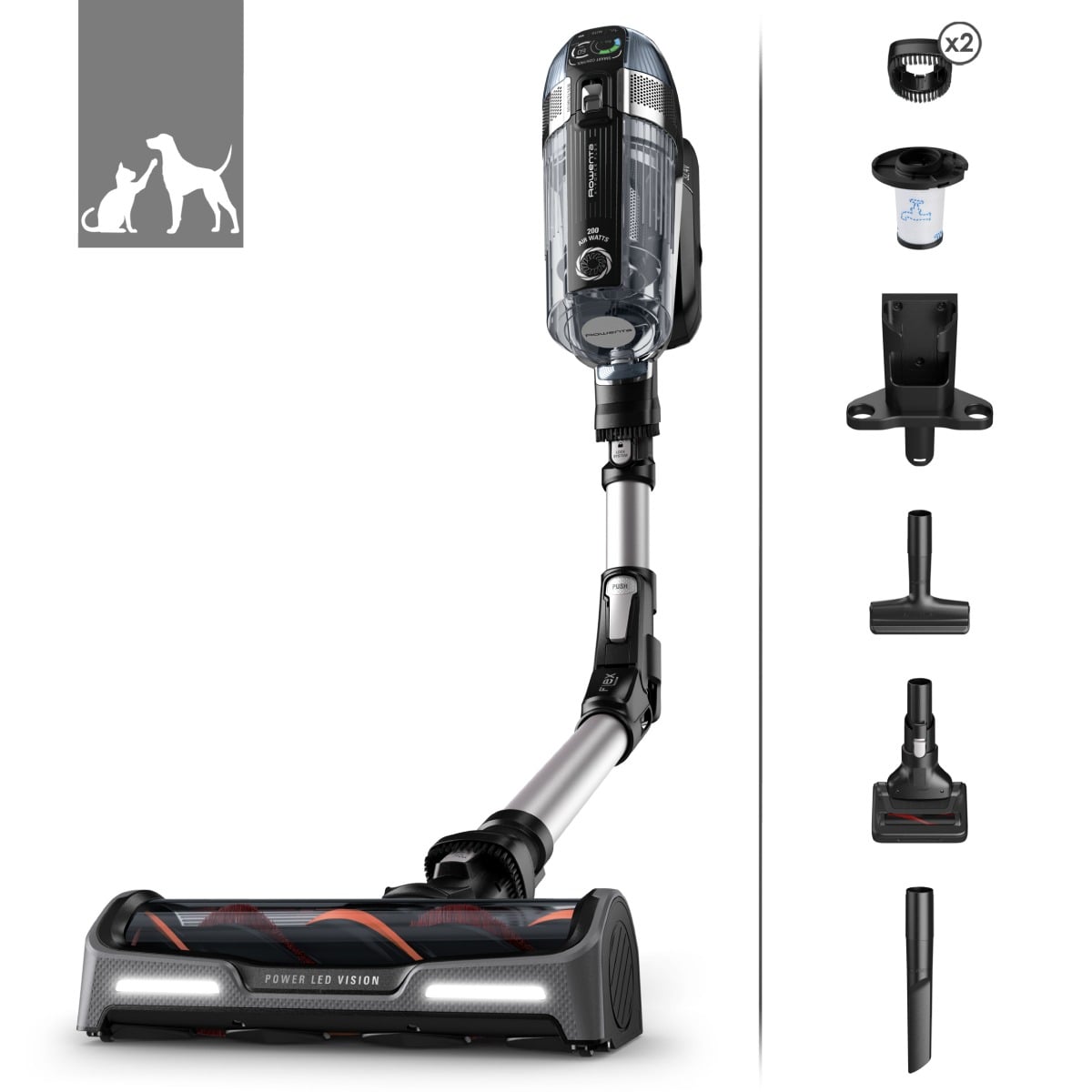 Aspirator vertical Rowenta X-Force Flex 14.60 RH9958WA  200 AW  Smart Control Display  Functie Boost  autonomie 1 ora 10 minute  Negru/gri 