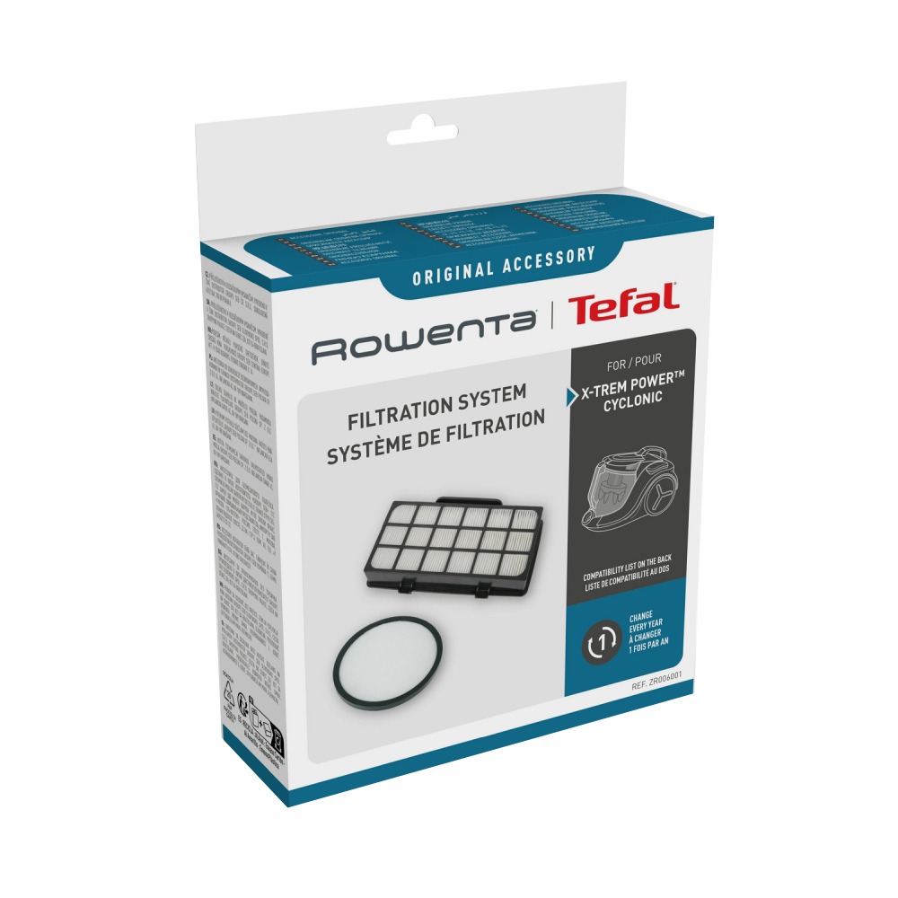 Kit 2 filtre Rowenta ZR006001  compatibile cu aspiratoarele Rowenta X-Trem Power Cyclonic si Green Force Cyclonic Max / Effitech  seriile RO69xx  RO72