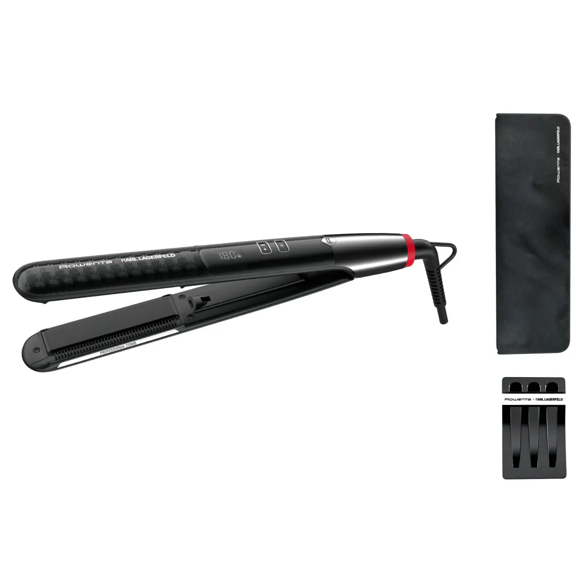 Placă de păr Rowenta Karl Lagerfeld Pro Stylist SF467LF0  invelis Keratin & Glow  temperatură variabilă  ecran LCD  generator de ioni  oprire auto