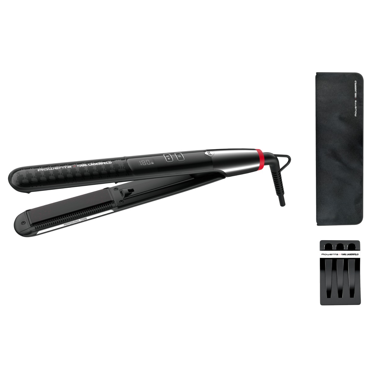 Placă de păr Rowenta Karl Lagerfeld Pro Stylist SF467LF0  invelis Keratin & Glow  temperatură variabilă  ecran LCD  generator de ioni  oprire auto