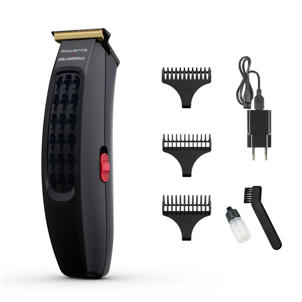 Aparat de tuns parul Rowenta x Karl Lagerfeld Perfect Line TN182LF0  lame inox  6 piepteni  5200 rpm  negru