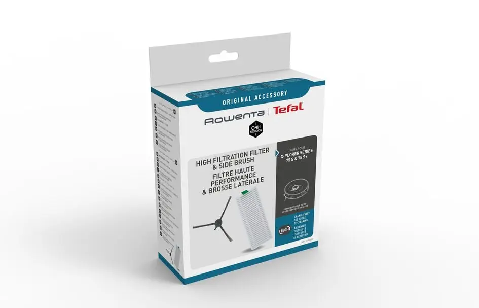 Kit Rowenta ZR185002 cu filtru de inalta performanta si perii laterale  compatibil cu aspiratorul robot Rowenta X-Plorer S75 si S75+  seriile RR85xx