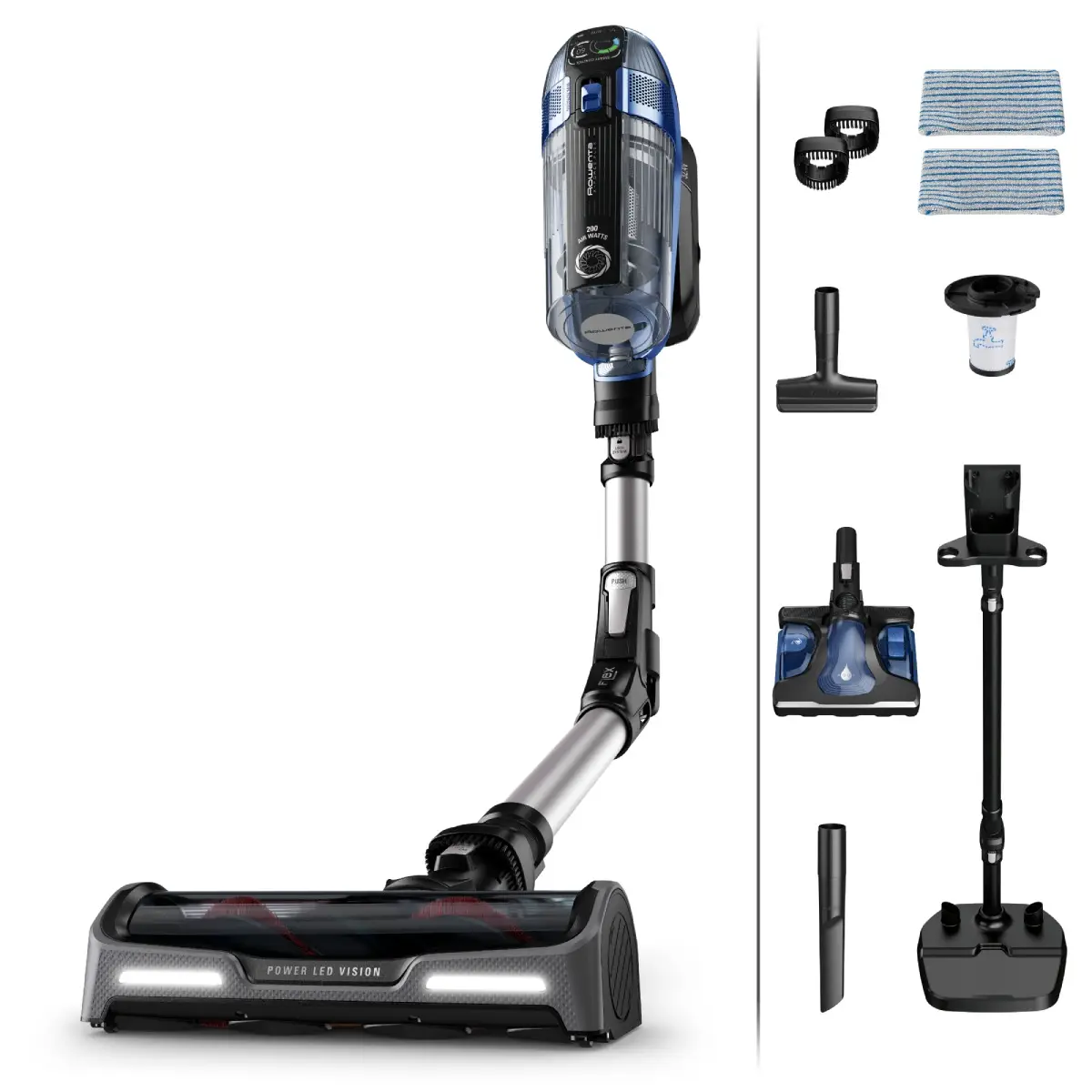 Aspirator vertical Rowenta X-Force Flex 14.6 Aqua RH99C3WO  200 Air Watts  Functie Boost  autonomie 1.10h  putere 480 W  tub flexibil  iluminare LED
