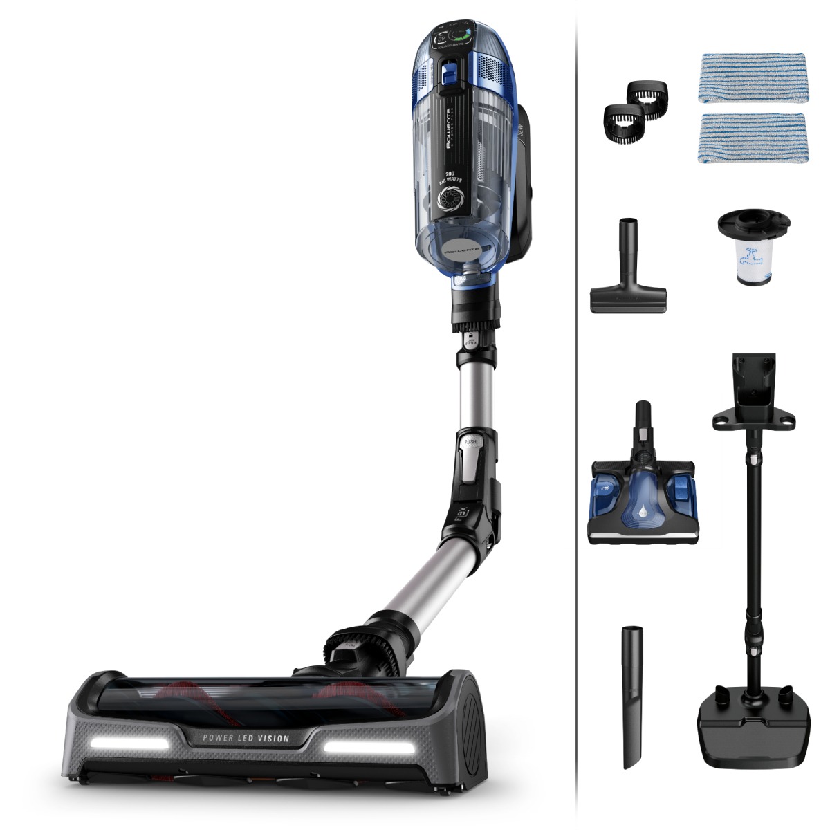Aspirator vertical Rowenta X-Force Flex 14.6 Aqua RH99C3WO  200 Air Watts  Functie Boost  autonomie 1.10h  putere 480 W  tub flexibil  iluminare LED