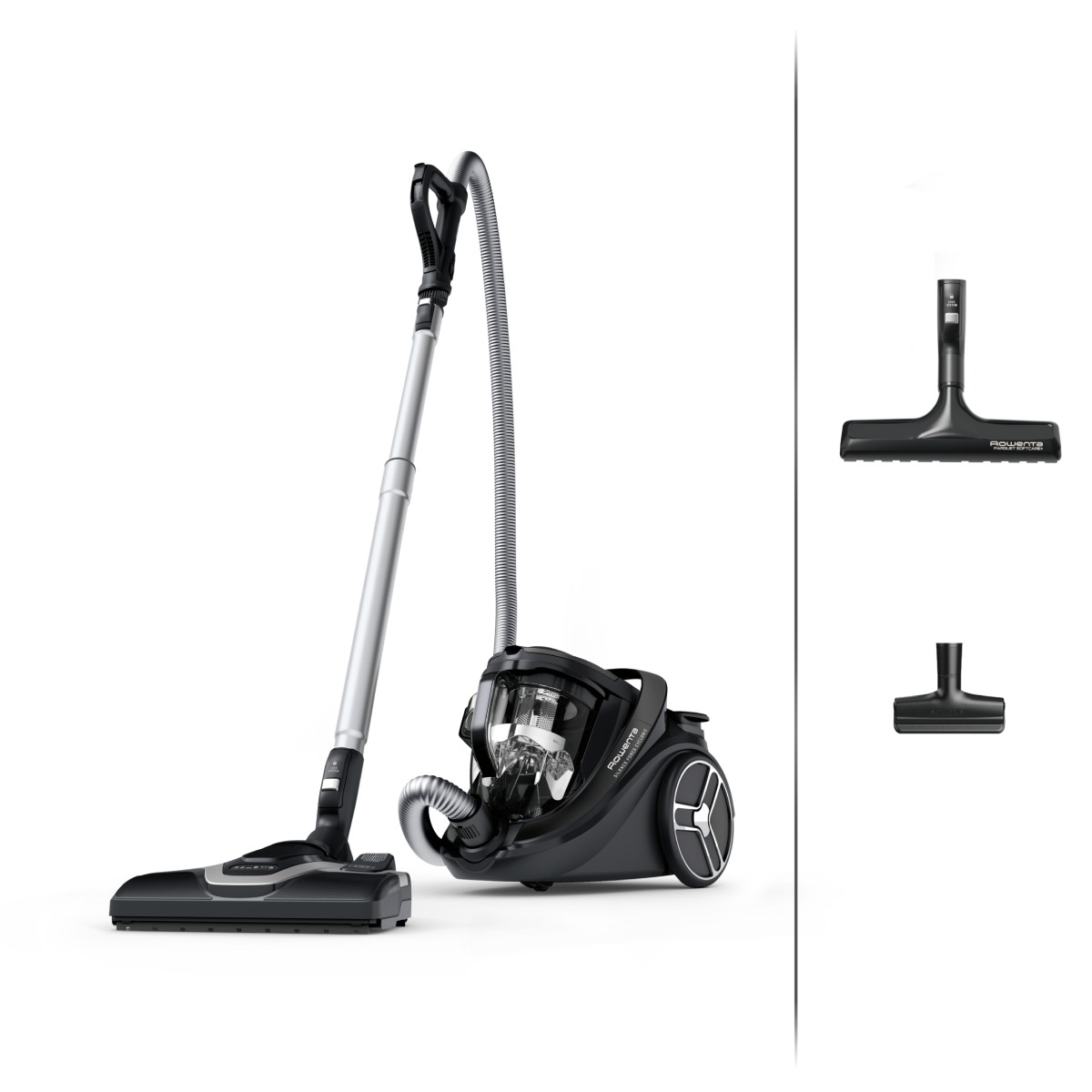 Aspirator fara sac Rowenta Silence Force Cyclonic Effitech® RO7935EA  500 W  recipient pentru praf 2.5 L  3 niveluri de filtrare  negru
