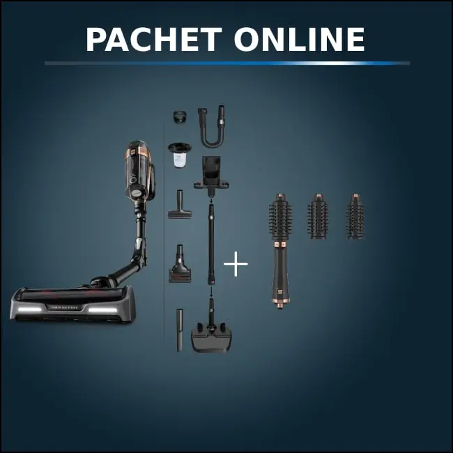 Pachet PROMO Rowenta Aspirator vertical X-Force Flex15.60 RH99F1WO si Peria rotativă cu aer cald Ultimate Experience CF9620F0