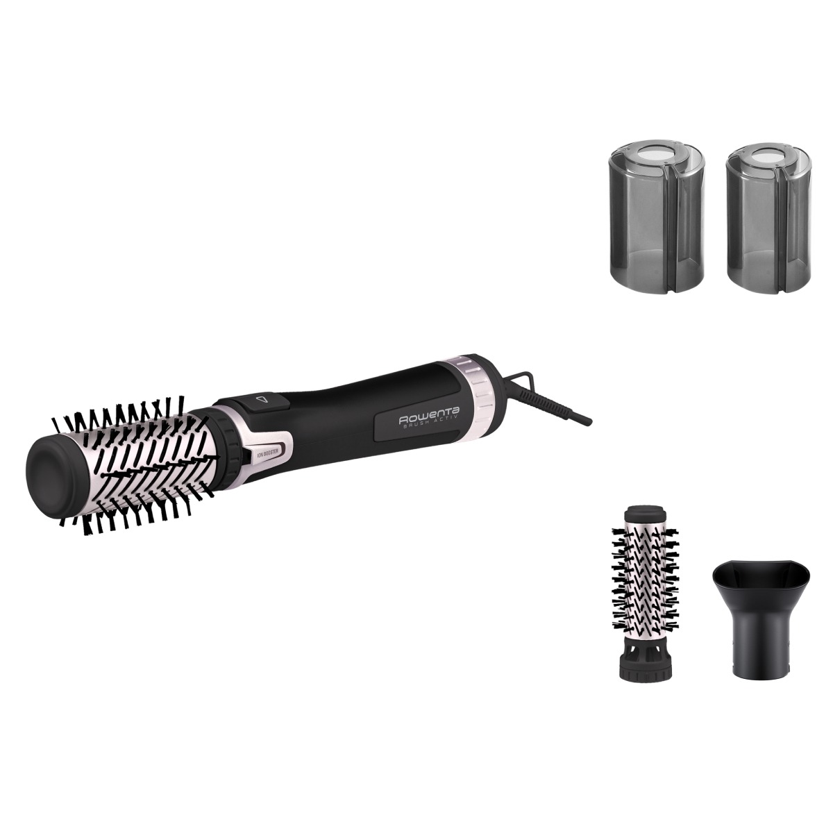 Perie rotativa Rowenta Brush Activ' Dry & Style CF9550F0  1000 W  generator de ioni  jet de aer rece  inel de agatare  negru