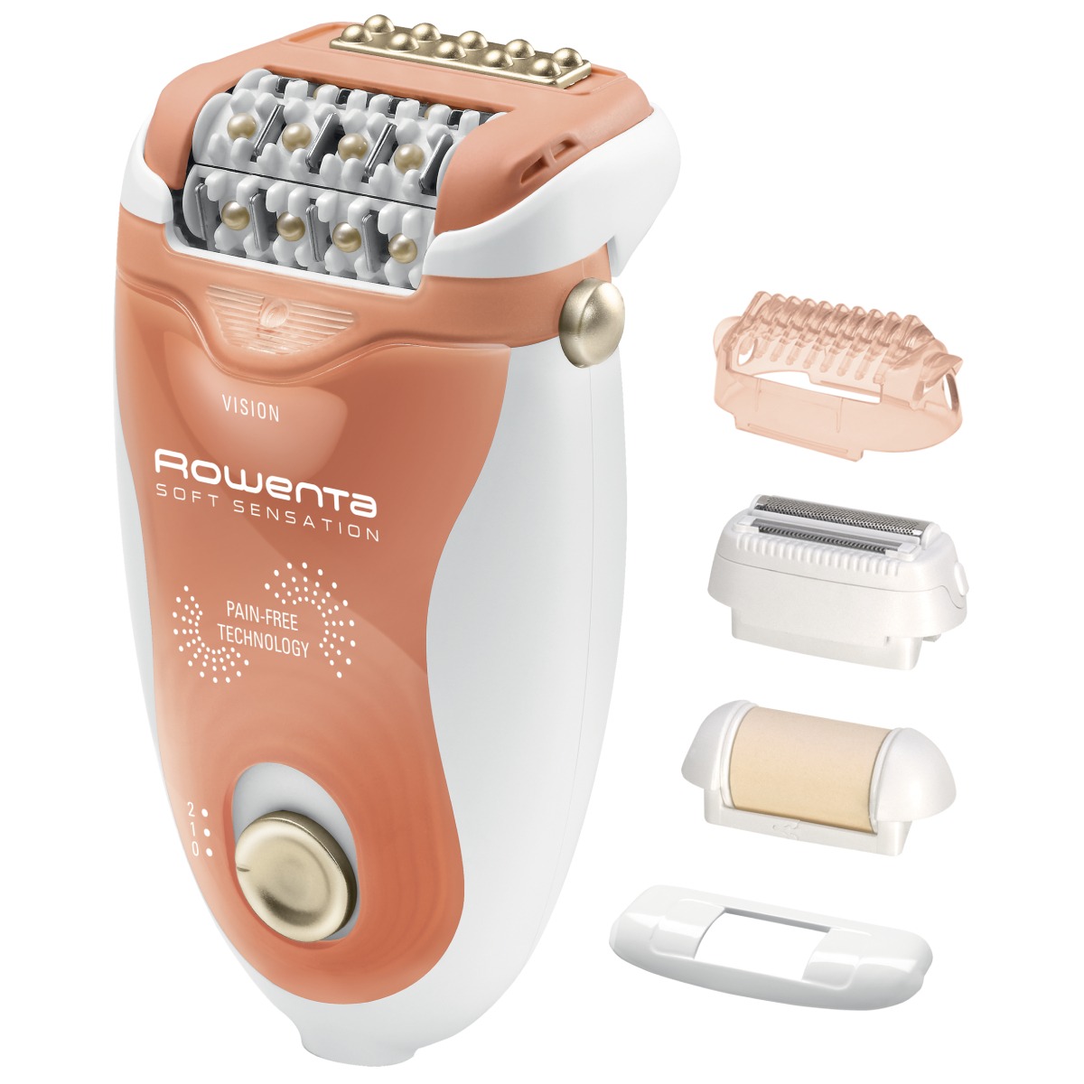Epilator Rowenta Soft Sensation EP5720F1  2 viteze  24 pensete  Cap pivotant  Alb/Orange