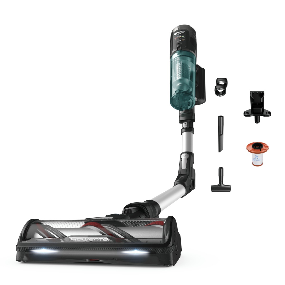 Aspirator vertical Rowenta X-Force Flex 13.60 RH9A32WO  380W  autonomie 60 min  perie cu LED  panou Smart Control Display  filtrare 99 9%  recipient p
