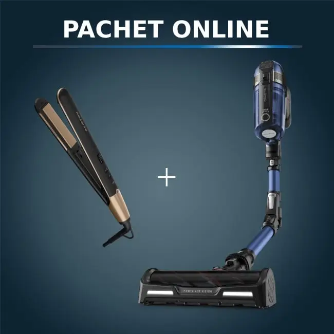 Pachet PROMO Aspirator vertical Rowenta X-Force Flex 12.60 Aqua RH98C0WO si Placa de indreptat parul ROWENTA Express Shine Argan Oil SF4630F0