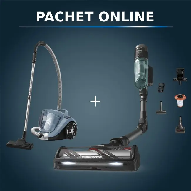 Pachet PROMO Aspirator vertical fara fir Rowenta X-Force Flex 12.60 NEO RH9L42WO si Aspirator fara sac Rowenta Compact Power XXL RO4B11EA