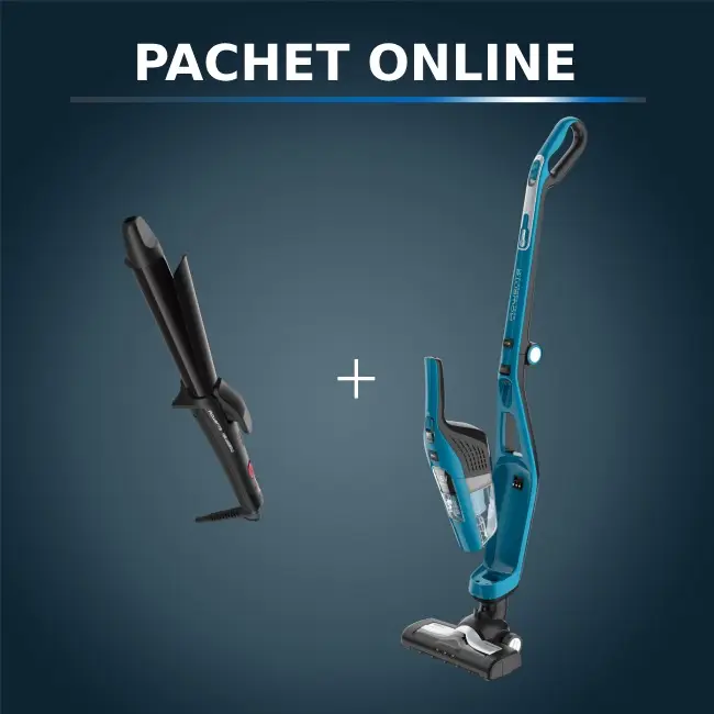 Pachet PROMO Aspirator vertical 2 in 1 Dual Force Cyclonic Rowenta RH6751WO si Ondulatorul Rowenta Karl Lagerfeld CF321LF0
