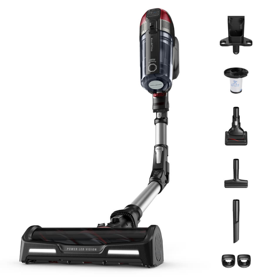 Aspirator vertical Rowenta X-Force Flex 12.60 RH98A7WO  320W  25.2V  capacitate praf 0.9L  autonomie 45 minute  perie animal turbo  gri & rosu