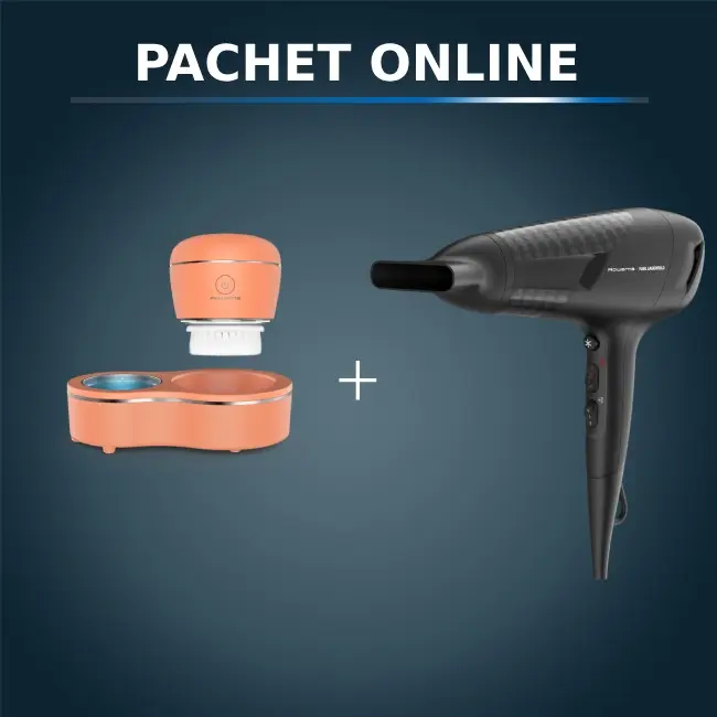 Pachet PROMO Perie electrica de curatare faciala Rowenta My Beauty Routine Anti-Blemish LV4010F0 si Uscător de păr Studio Dry Rowenta x Karl Lagerfe