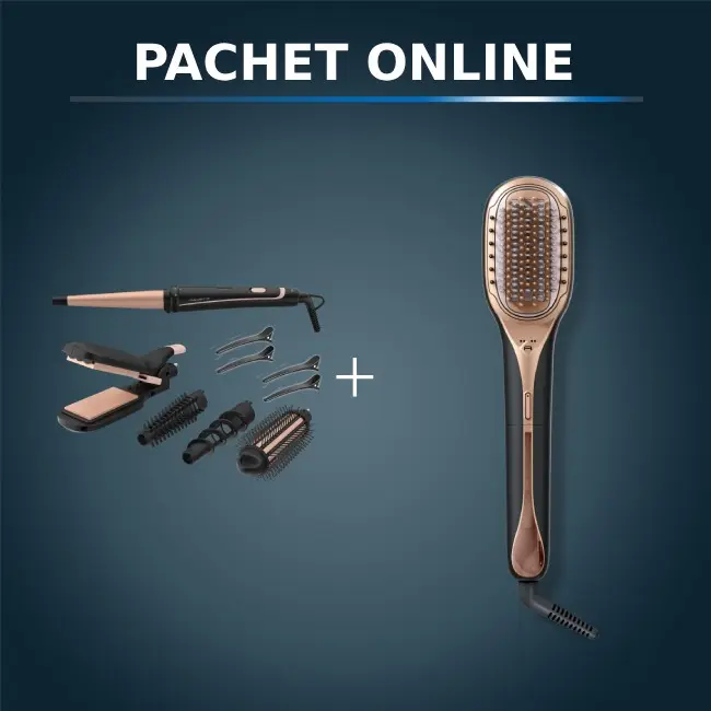 Pachet PROMO Perie reparatoare cu abur Rowenta Hair Therapist™ CF9940F0 si Aparatul de coafat Rowenta Infinite Looks 14 în 1 CF4231F0