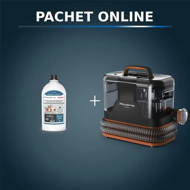 Pachet PROMO Aspirator cu spalare Rowenta Clean IT IN5011F0 si Detergent lichid Rowenta XD5320F0 pentru textile  covoare si pete animale de companie