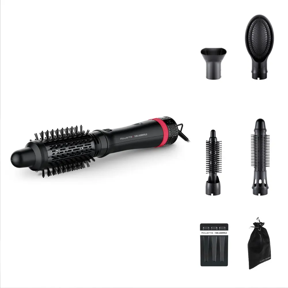 Perie cu aer cald Rowenta x Karl Lagerfeld Express Style CF635LF0  800W  cablu rotativ 360°  3 trepte de viteza / temperatura  5 accesorii  invelis K