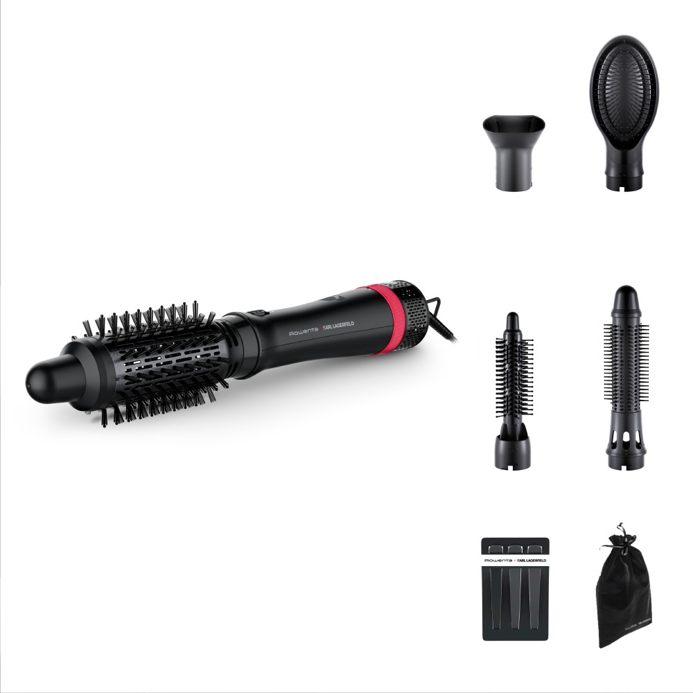 Perie cu aer cald Rowenta x Karl Lagerfeld Express Style CF635LF0  800W  cablu rotativ 360°  3 trepte de viteza / temperatura  5 accesorii  invelis K