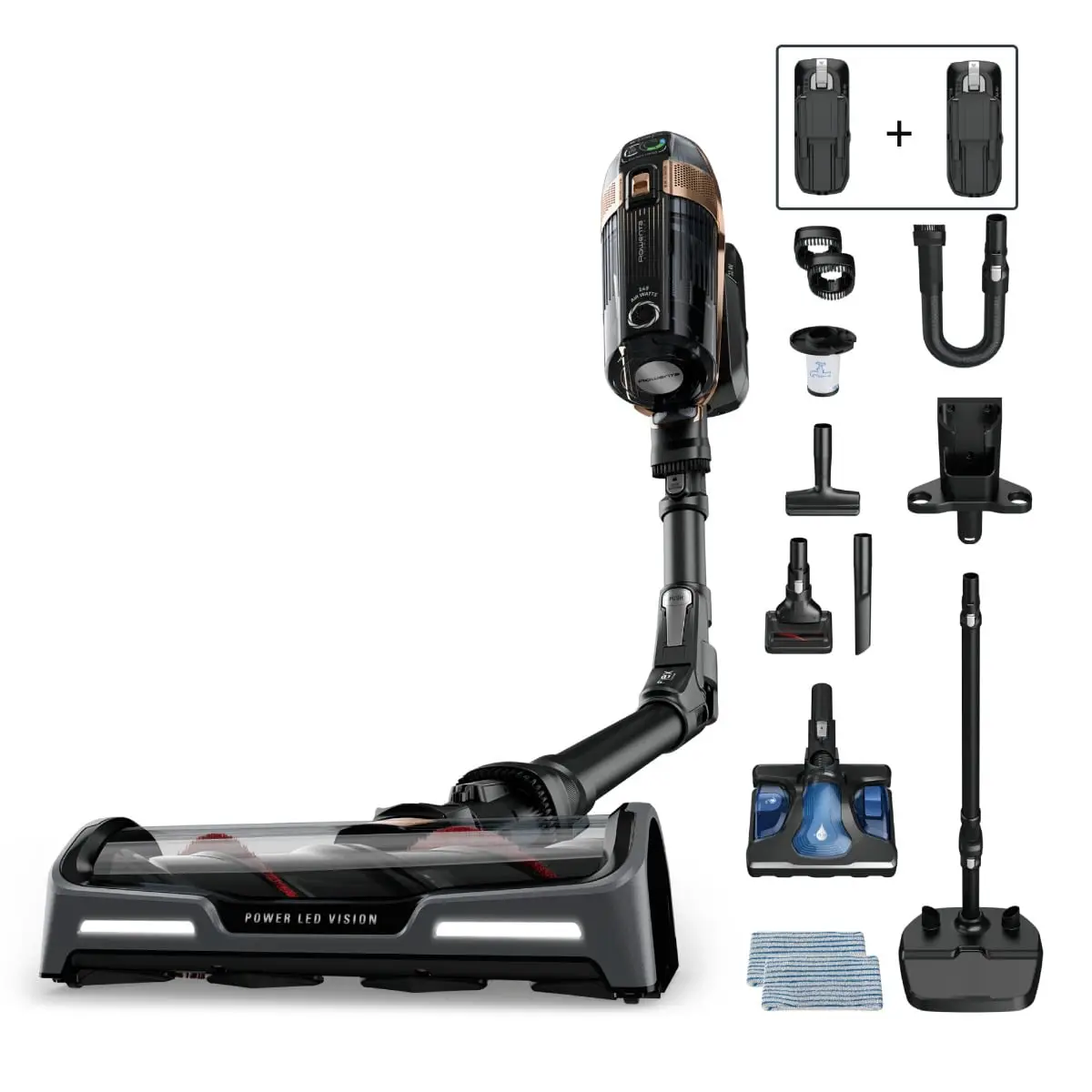 Aspirator vertical Rowenta X-Force Flex 15.60 Aqua RH99G3WO  520W  2 baterii cu autonomie de cate 80 min  tehnologie flex  display control  accesorii