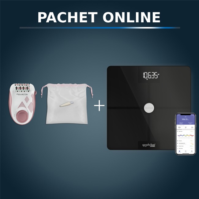 Pachet PROMO Cântar de baie inteligent Tefal Goodvibes Health BM9660S1 & Epilator Rowenta Skin Spirit EP2900F1  2 trepte de viteză