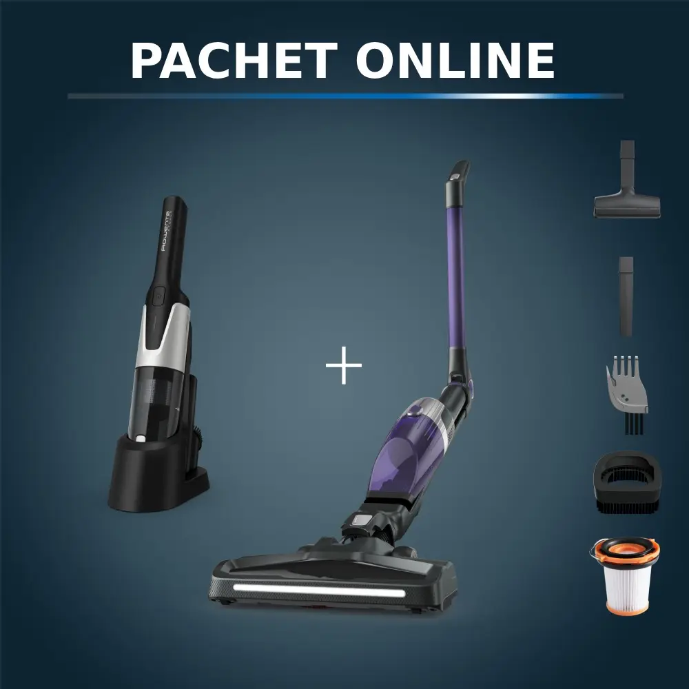 Pachet PROMO Aspirator vertical Rowenta X-TREM Compact 2 in 1 RH1238WO & Aspirator de mână Rowenta X-Touch AC9736WO