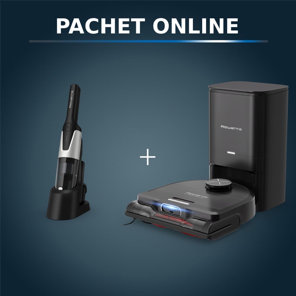 Pachet PROMO Aspirator robot Rowenta X-Plorer Serie 220+ RR9485WH & Aspirator de mână Rowenta X-Touch AC9736WO