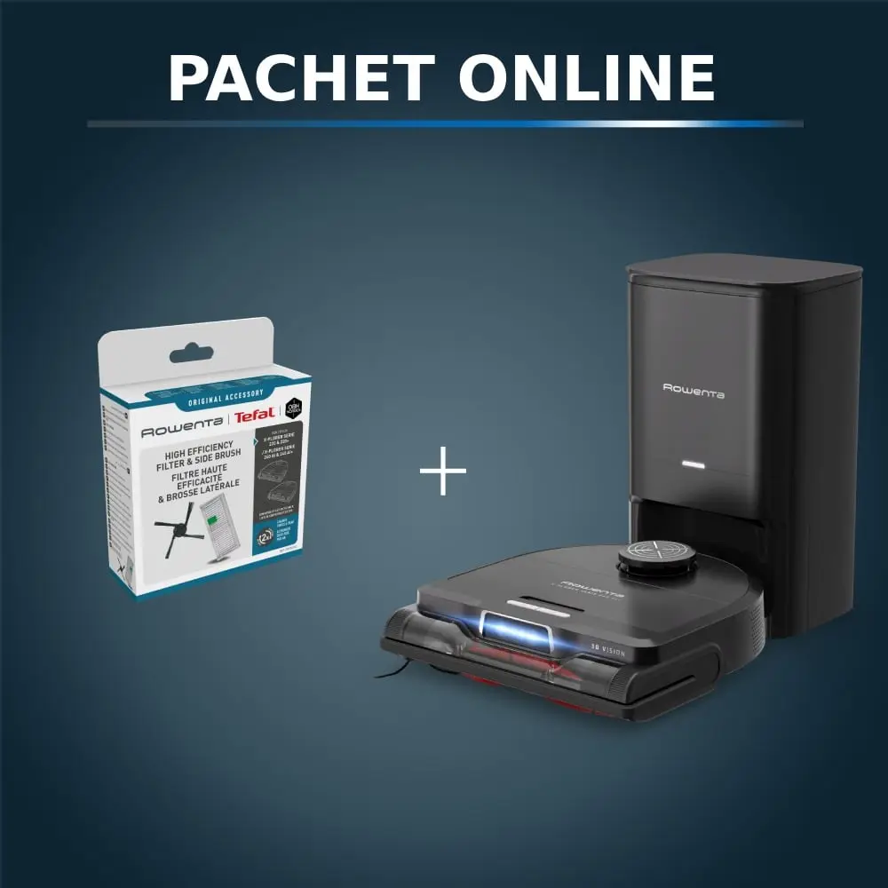 Pachet PROMO Aspirator robot Rowenta X-Plorer Serie 240 AI+ RR9695WH & Set filtru & perie laterala Rowenta ZR294002